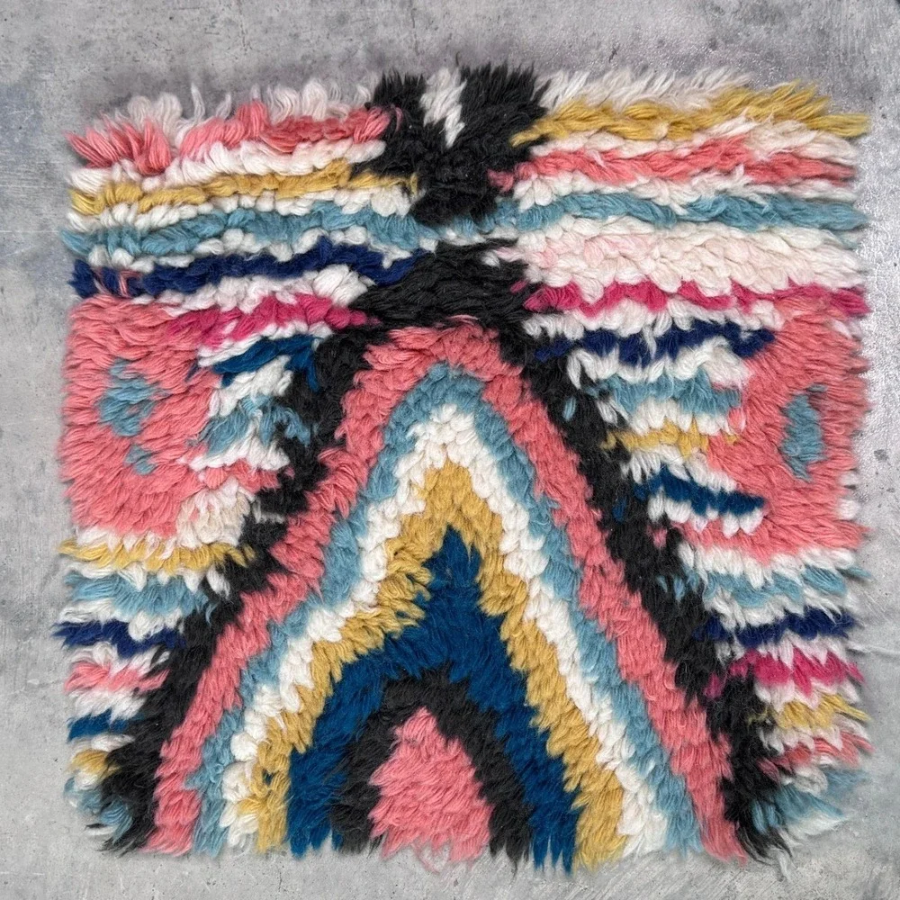 West Elm Charm Wool Rug Swatch Multicolor‎ Shaggy Geometric 100% Wool Sample-1